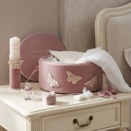 Trusouri Botez Clasic - Trusou botez la cufar din catifea si lumanare Clasic