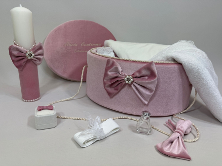 Trusouri Botez Clasic - Trusou botez la cufar din catifea  si lumanare Clasic