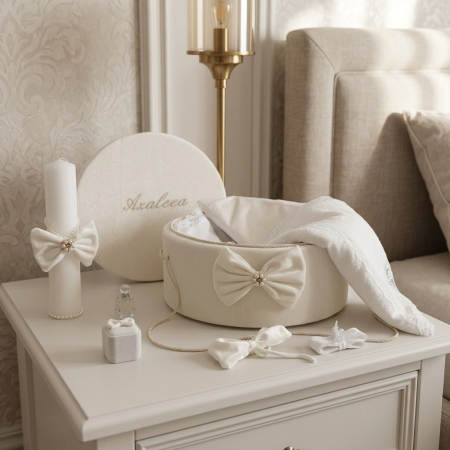 Trusouri Botez Clasic - Trusou botez la cufar din catifea si lumanare Clasic