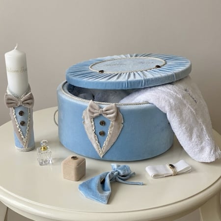 Trusouri botez Deluxe - Trusou botez la cufar din catifea si lumanare Deluxe