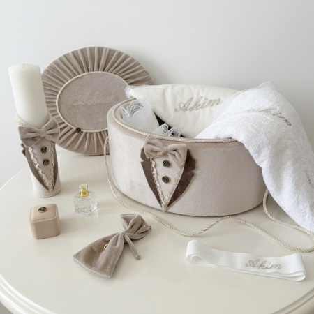 Trusou botez la cufar din catifea si lumanare Deluxe