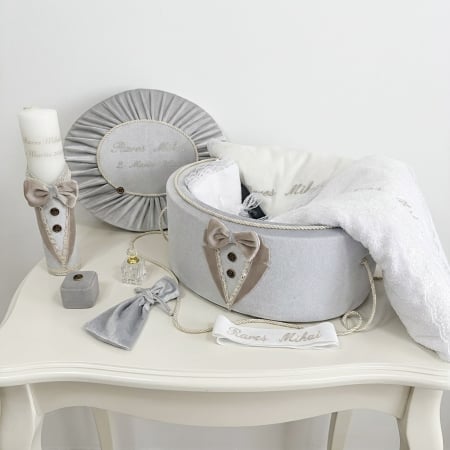 Trusouri botez Deluxe - Trusou botez la cufar din catifea si lumanare Deluxe