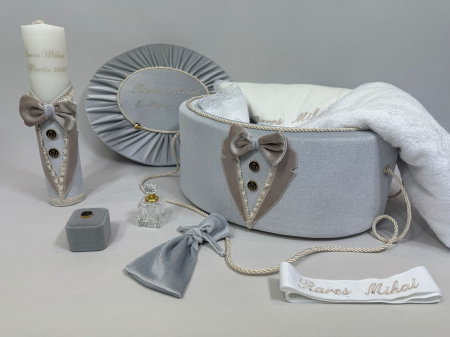 Trusouri botez Deluxe - Trusou botez la cufar din catifea si lumanare Deluxe