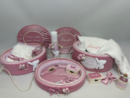 Trusouri botez Luxury - Set trusou botez cu lumanare + Set prima baita + tavita taierea motului Luxury