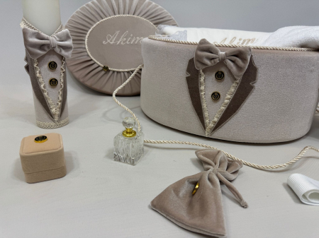 Trusouri botez Deluxe - Trusou botez la cufar din catifea si lumanare Deluxe
