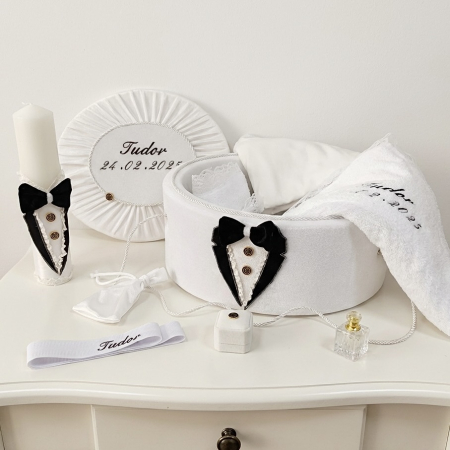 Trusouri botez Deluxe - Trusou botez la cufar din catifea si lumanare Deluxe