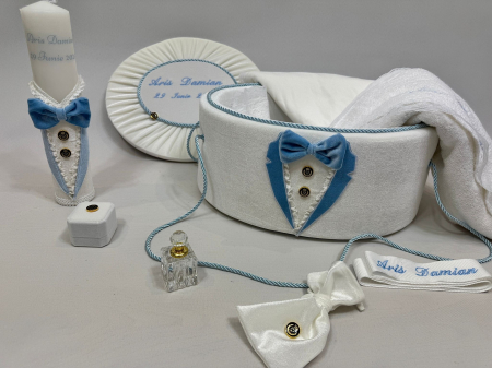 Trusouri botez Deluxe - Trusou botez la cufar din catifea si lumanare Deluxe
