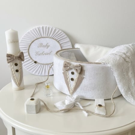 Trusouri botez Deluxe - Trusou botez la cufar din catifea si lumanare Deluxe