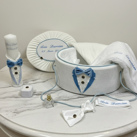 Trusouri botez Deluxe - Trusou botez la cufar din catifea si lumanare Deluxe