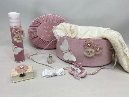 Trusou botez la cufar din catifea si lumanare Elegance