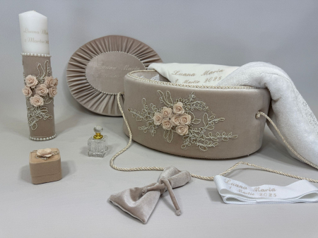 Trusouri Botez Elegance - Trusou botez la cufar din catifea si lumanare Elegance
