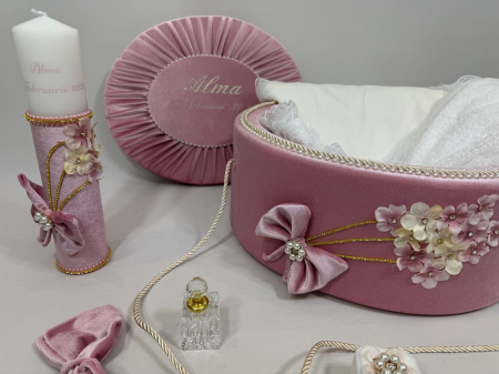 Trusouri Botez Elegance - Trusou botez la cufar din catifea si lumanare Elegance