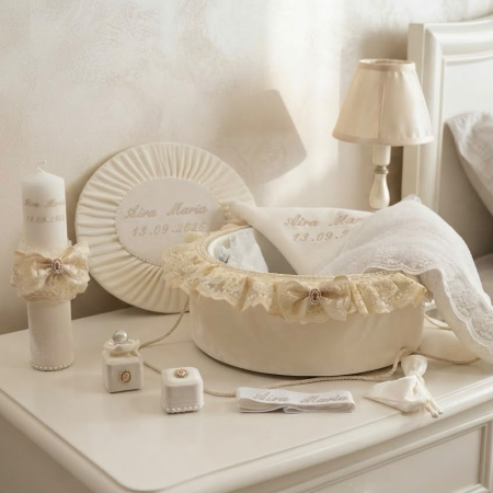 Trusouri Botez Elegance - Trusou botez la cufar din catifea si lumanare Elegance