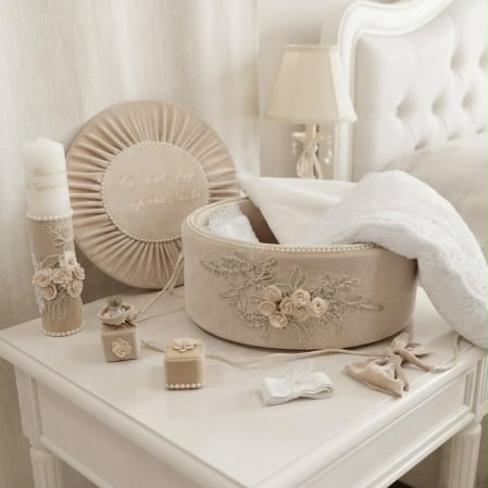 Trusouri Botez Elegance - Trusou botez la cufar din catifea si lumanare Elegance