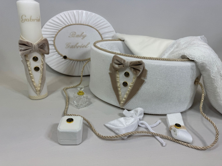 Trusouri botez Deluxe - Trusou botez la cufar din catifea si lumanare Deluxe