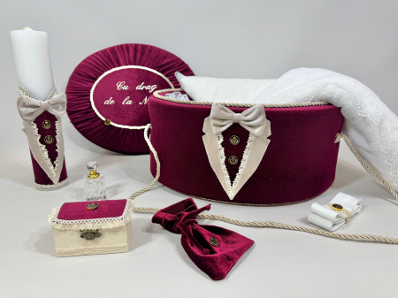 Trusouri botez Deluxe - Trusou botez la cufar din catifea si lumanare Deluxe