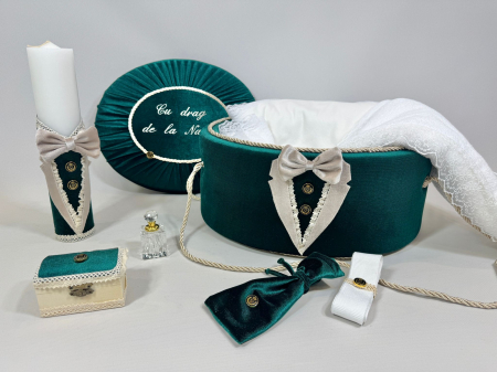 Trusouri botez Deluxe - Trusou botez la cufar din catifea si lumanare Deluxe