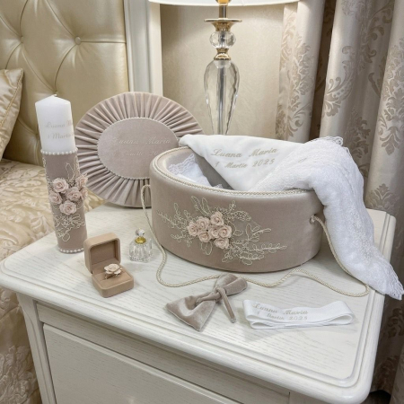 Trusouri Botez Elegance - Trusou botez la cufar din catifea si lumanare Elegance