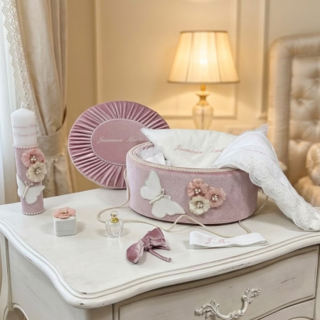 Trusouri Botez Elegance - Trusou botez la cufar din catifea si lumanare Elegance