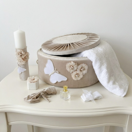 Trusouri Botez Elegance - Trusou botez la cufar din catifea si lumanare Elegance