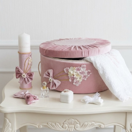 Trusouri Botez Elegance - Trusou botez la cufar din catifea si lumanare Elegance