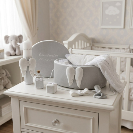 Trusouri Botez Exclusive - Trusou botez la cufar din catifea si lumanare Exclusive