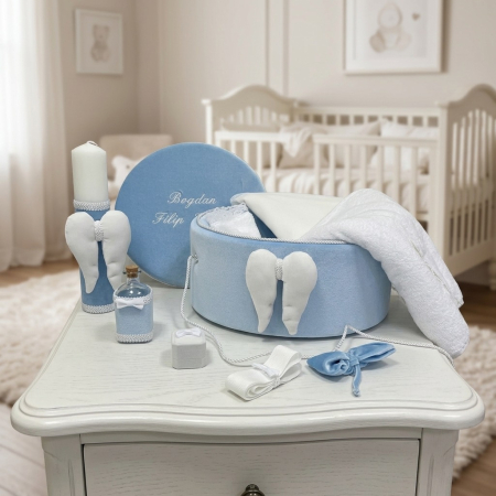 Trusouri Botez Exclusive - Trusou botez la cufar din catifea si lumanare Exclusive