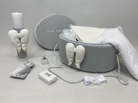 Trusouri Botez Exclusive - Trusou botez la cufar din catifea si lumanare Exclusive