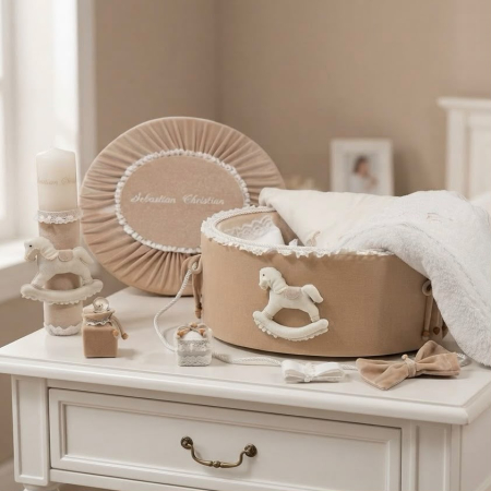 Trusouri Botez Exclusive - Trusou botez la cufar din catifea si lumanare Exclusive