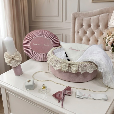 Trusouri Botez Elegance - Trusou botez la cufar din catifea si lumanare Elegance