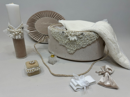 Trusouri botez Glamour - Trusou botez la cufar din catifea si lumanare Glamour