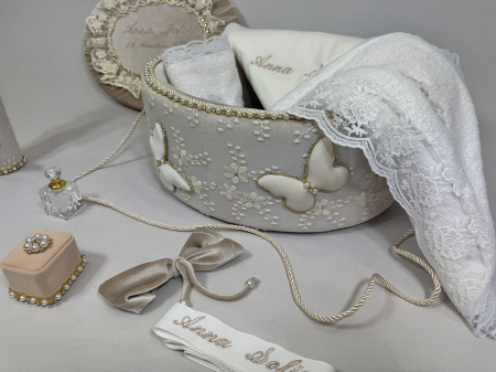 Trusouri botez Glamour - Trusou botez la cufar din catifea si lumanare Glamour