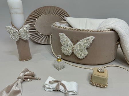 Trusouri botez Glamour - Trusou botez la cufar din catifea si lumanare Glamour