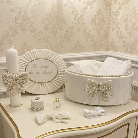 Trusou botez la cufar din catifea si lumanare Glamour