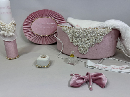 Trusouri botez Glamour - Trusou botez la cufar din catifea si lumanare Glamour