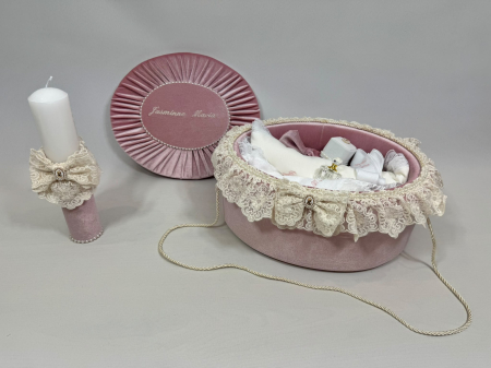 Trusou botez la cufar din catifea si lumanare Elegance [3]