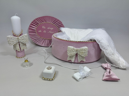 Trusouri botez Glamour - Trusou botez la cufar din catifea si lumanare Glamour