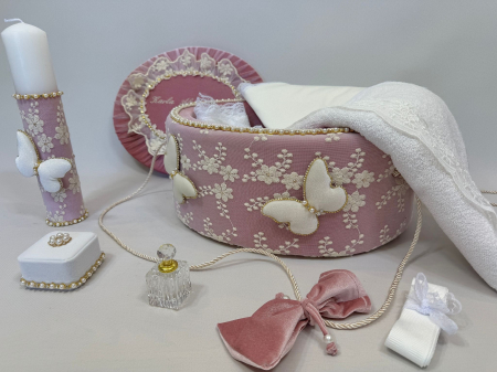 Trusouri botez Glamour - Trusou botez la cufar din catifea si lumanare Glamour