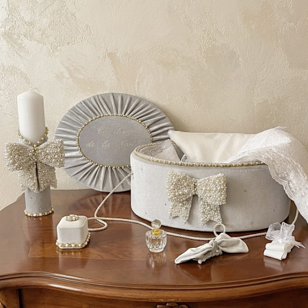 Trusouri botez Glamour - Trusou botez la cufar din catifea si lumanare Glamour