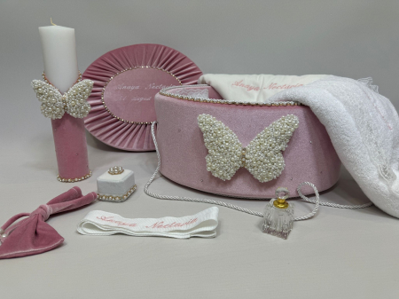 Trusouri botez Glamour - Trusou botez la cufar din catifea si lumanare Glamour