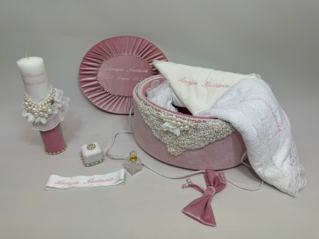 Trusouri botez Glamour - Trusou botez la cufar din catifea si lumanare  Glamour