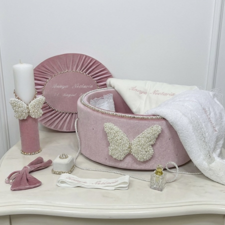 Trusouri botez Glamour - Trusou botez la cufar din catifea si lumanare Glamour