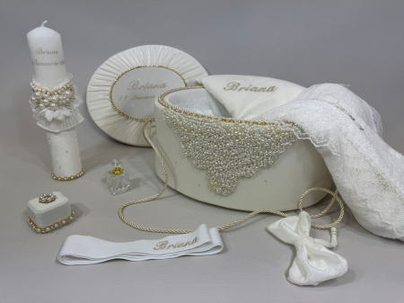 Trusouri botez Glamour - Trusou botez la cufar din catifea si lumanare Glamour