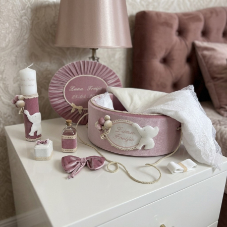 Trusouri botez Luxury - Trusou botez la cufar din catifea si lumanare Luxury