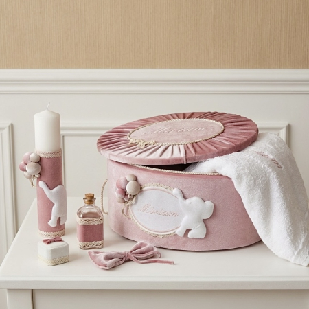 Trusouri botez Luxury - Trusou botez la cufar din catifea si lumanare Luxury