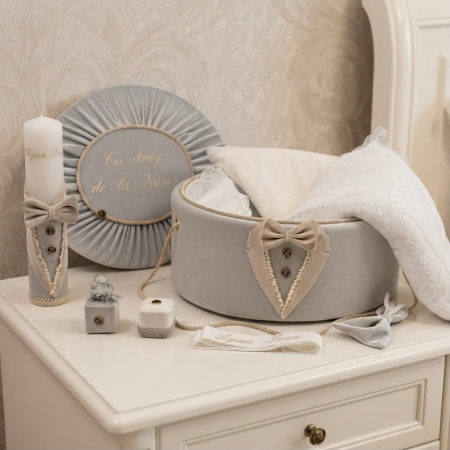 Trusouri botez Luxury - Trusou botez la cufar din catifea si lumanare Luxury