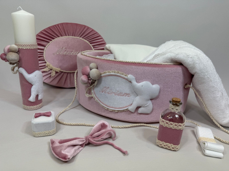 Trusouri botez Luxury - Trusou botez la cufar din catifea si lumanare Luxury