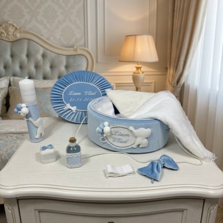 Trusouri botez Luxury - Trusou botez la cufar din catifea si lumanare Luxury