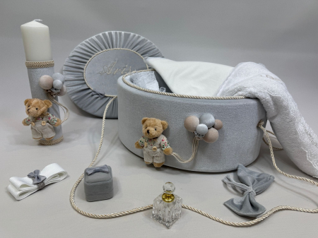 Trusouri botez Premium - Trusou botez la cufar din catifea si lumanare Premium