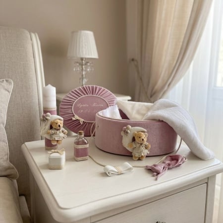 Trusouri botez Luxury - Trusou botez la cufar din catifea si lumanare Luxury